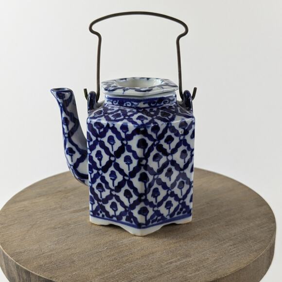 Handmade Other - Miniature Chinese Tea Pot Vintage Soy Sauce Vinegar Container Chinoiserie Cobalt